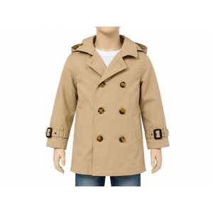 Zara Trench Coat Boys  5 Tan Khaki‎ Double Breasted Hooded Belted Classic